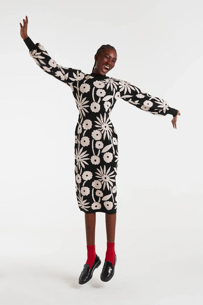 Vestido midi jacquard con estampado Tofu