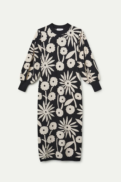 Vestido midi jacquard con estampado Tofu