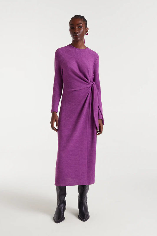 Vestido largo punto canalé magenta