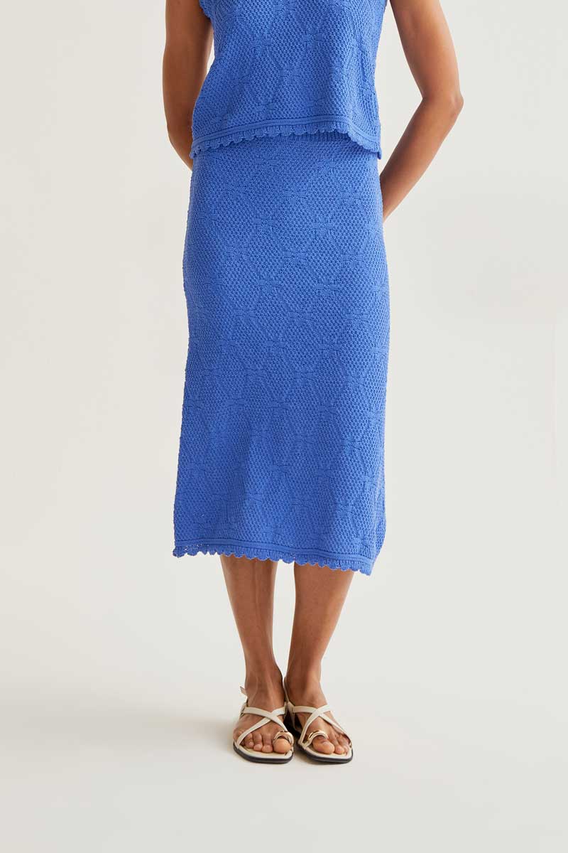 Falda midi con bordado encadenado azul