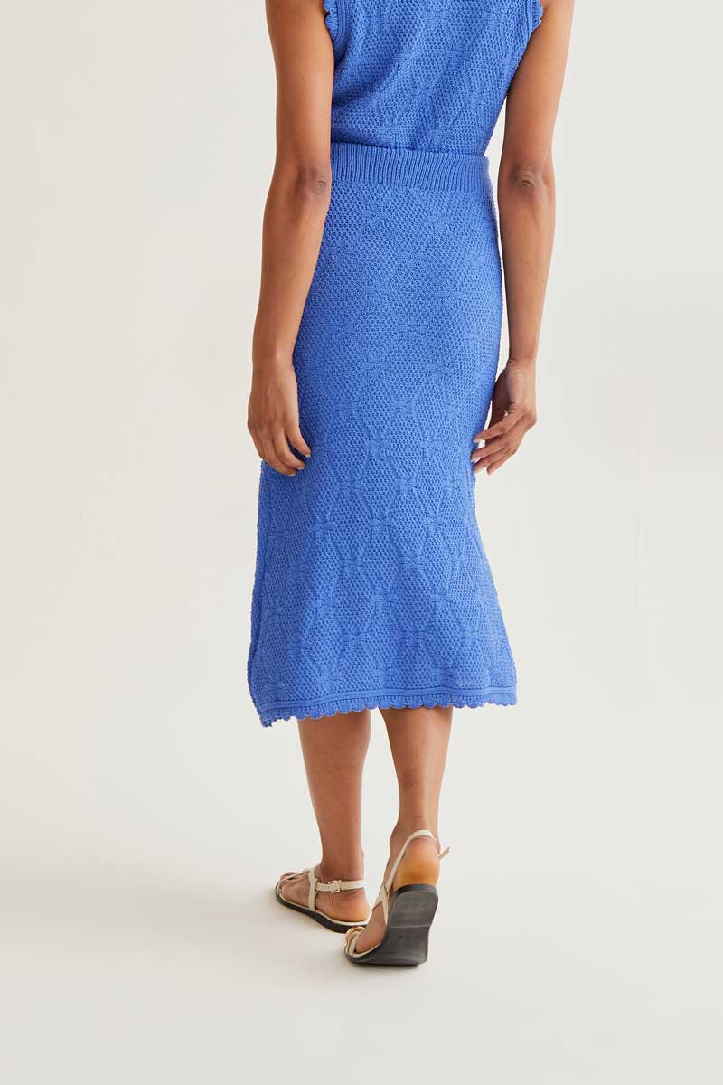 Falda midi con bordado encadenado azul