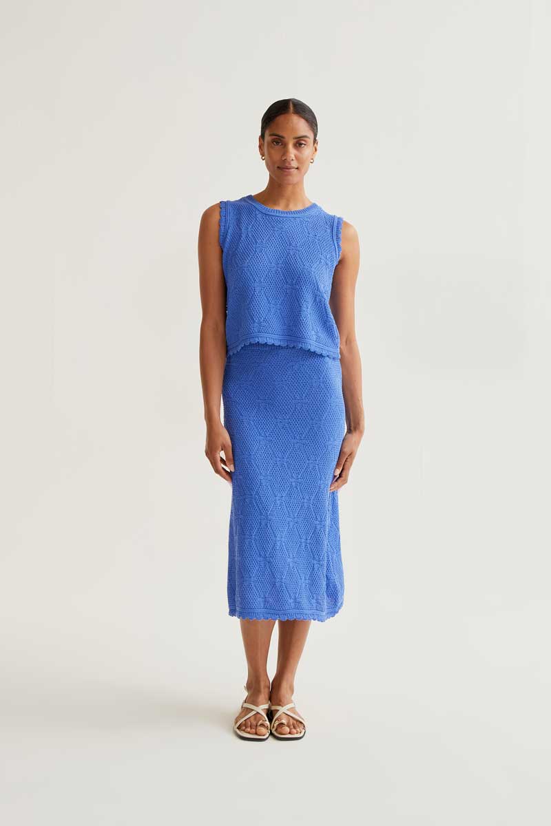 Falda midi con bordado encadenado azul