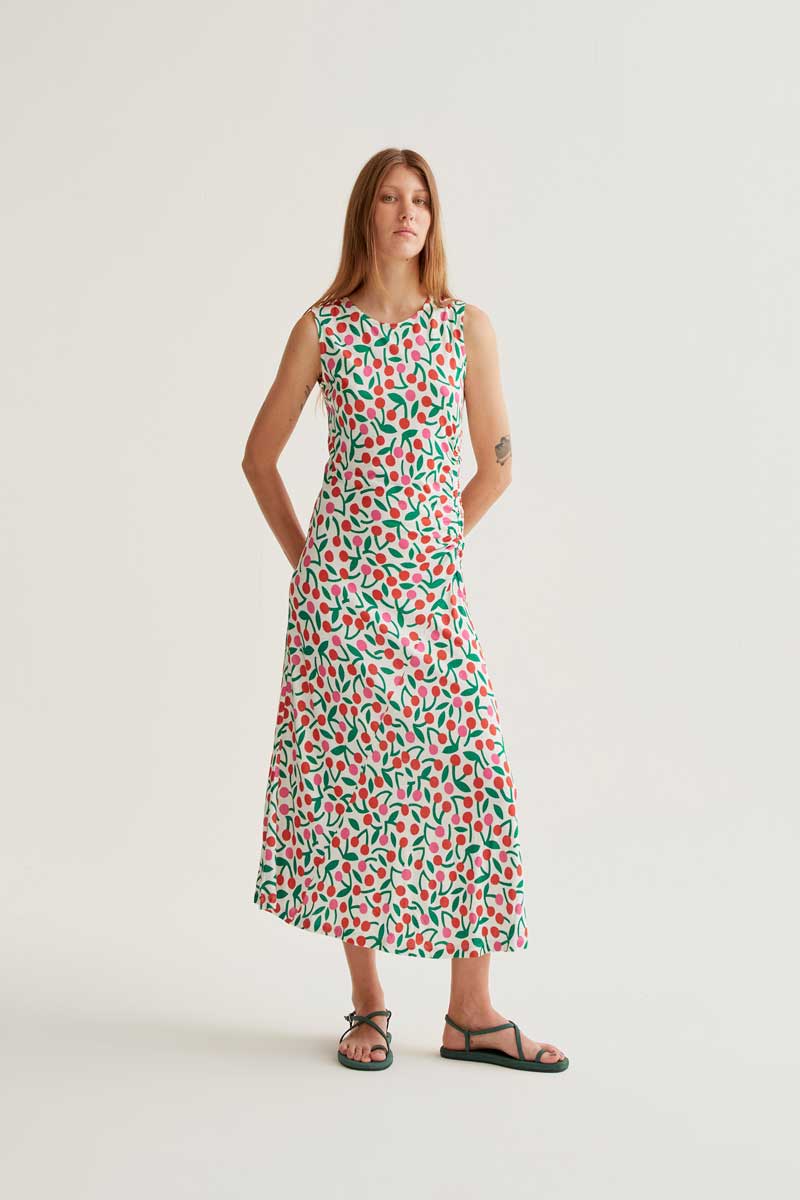 Vestido largo con estampado Guinda