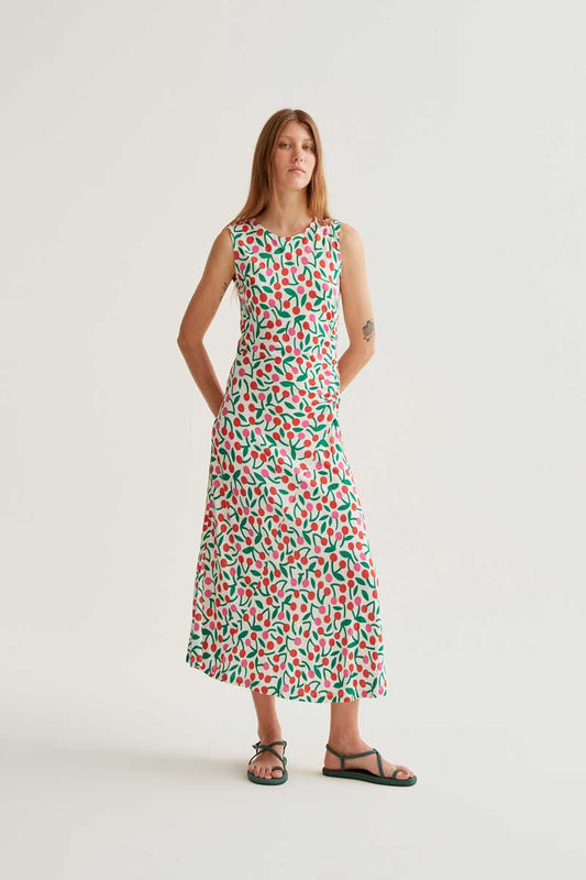 Vestido largo con estampado Guinda