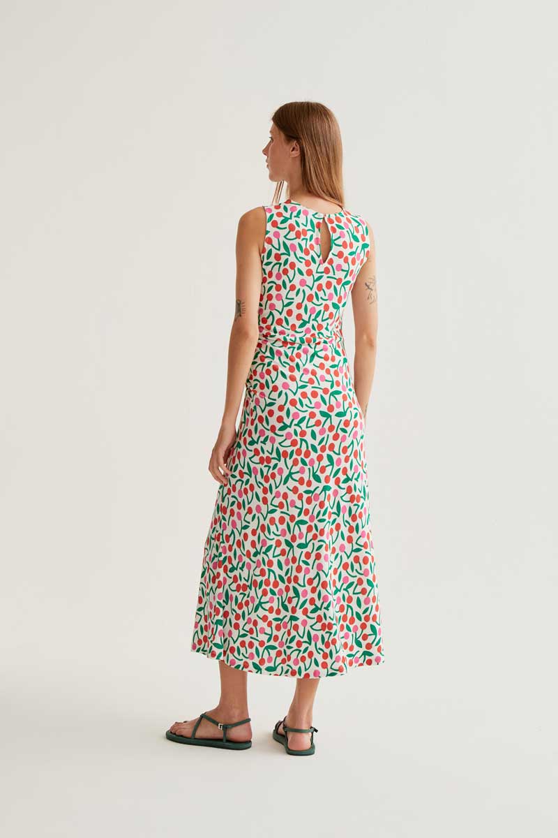 Vestido largo con estampado Guinda