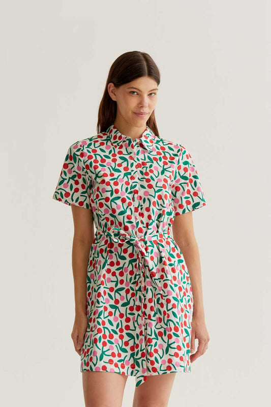 Vestido corto con estampado Guinda