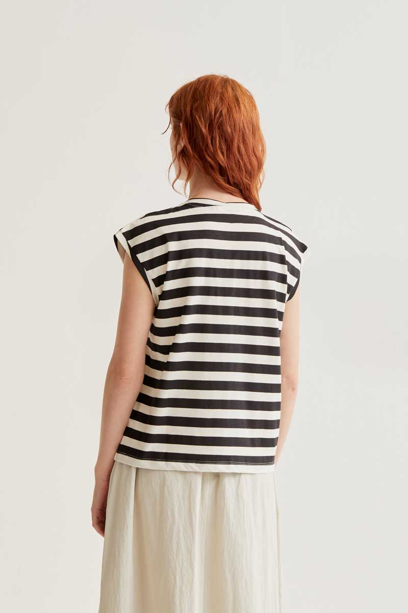 Camiseta rayas negras bordado tulipán