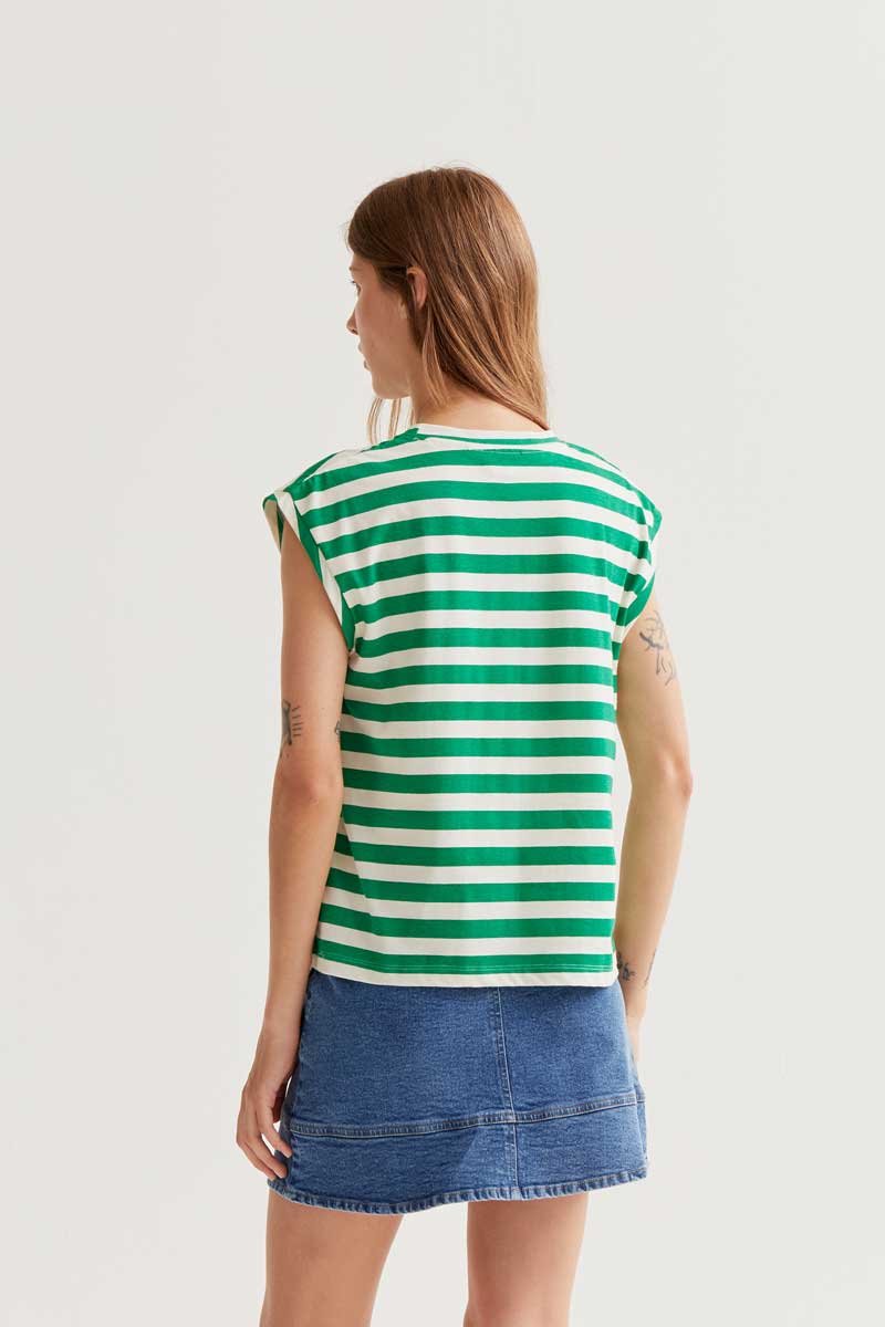 Camiseta rayas verde bordado tulipán