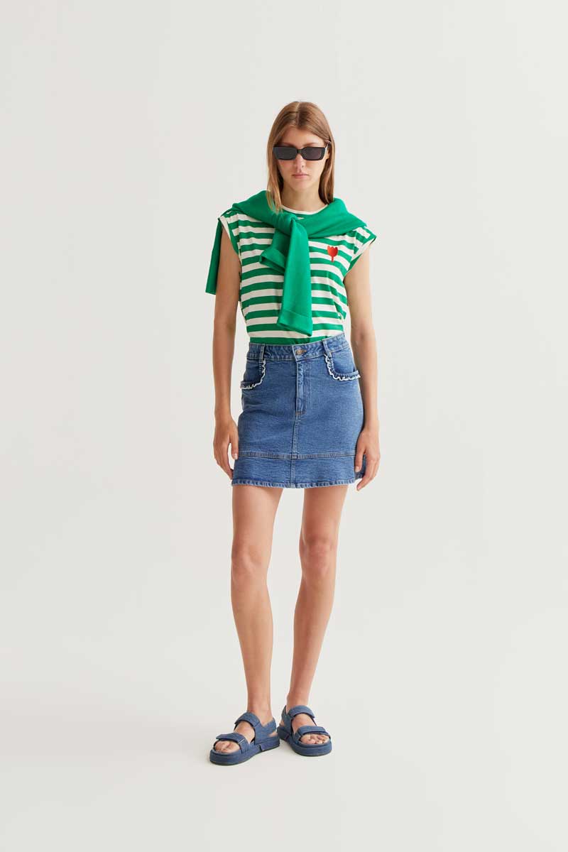 Camiseta rayas verde bordado tulipán