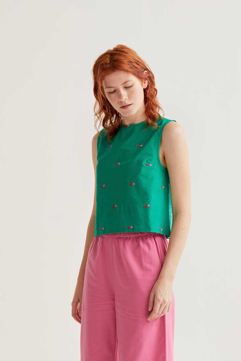Top con estampado Green Cherries