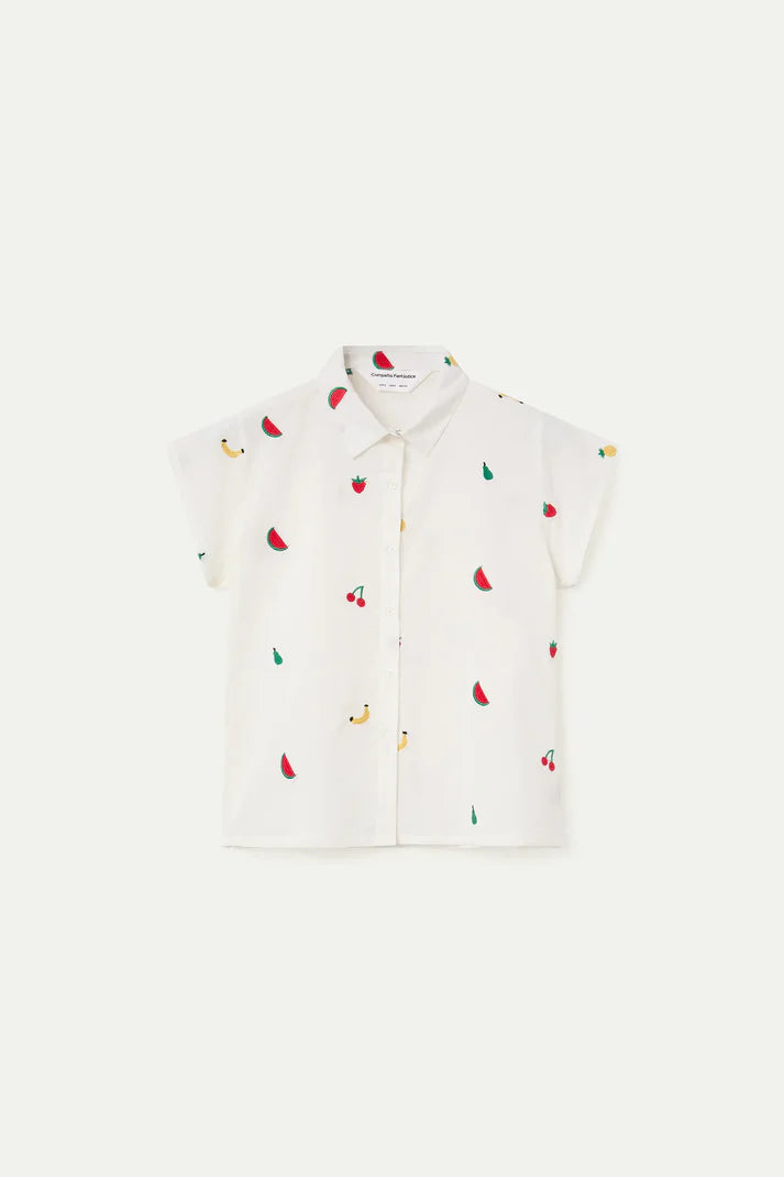 Camisa blanca 100% algodón con bordado de Ensalada de frutas