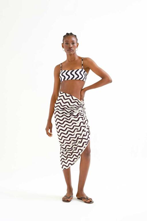 Falda midi con estampado Wave Black & White
