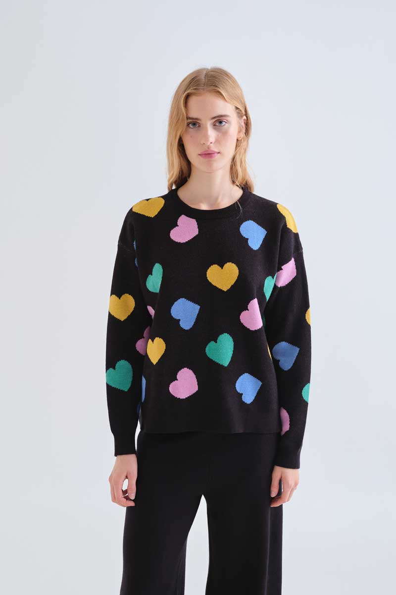 Jersey de punto Candy con corazones multicolor