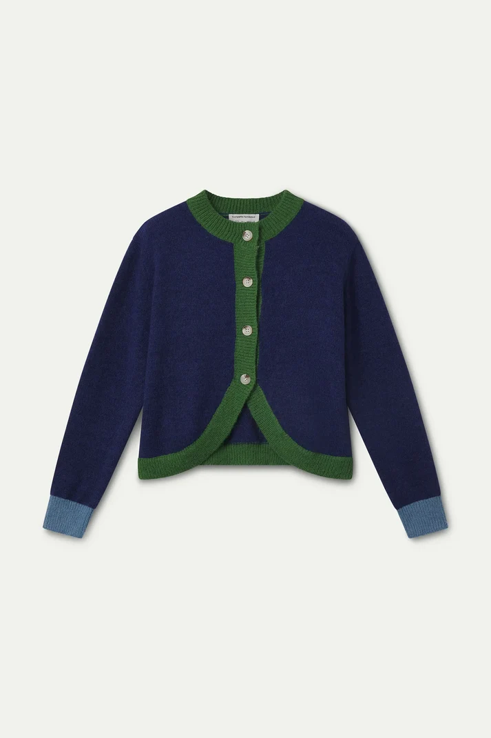 Cárdigan punto bicolor azul y verde