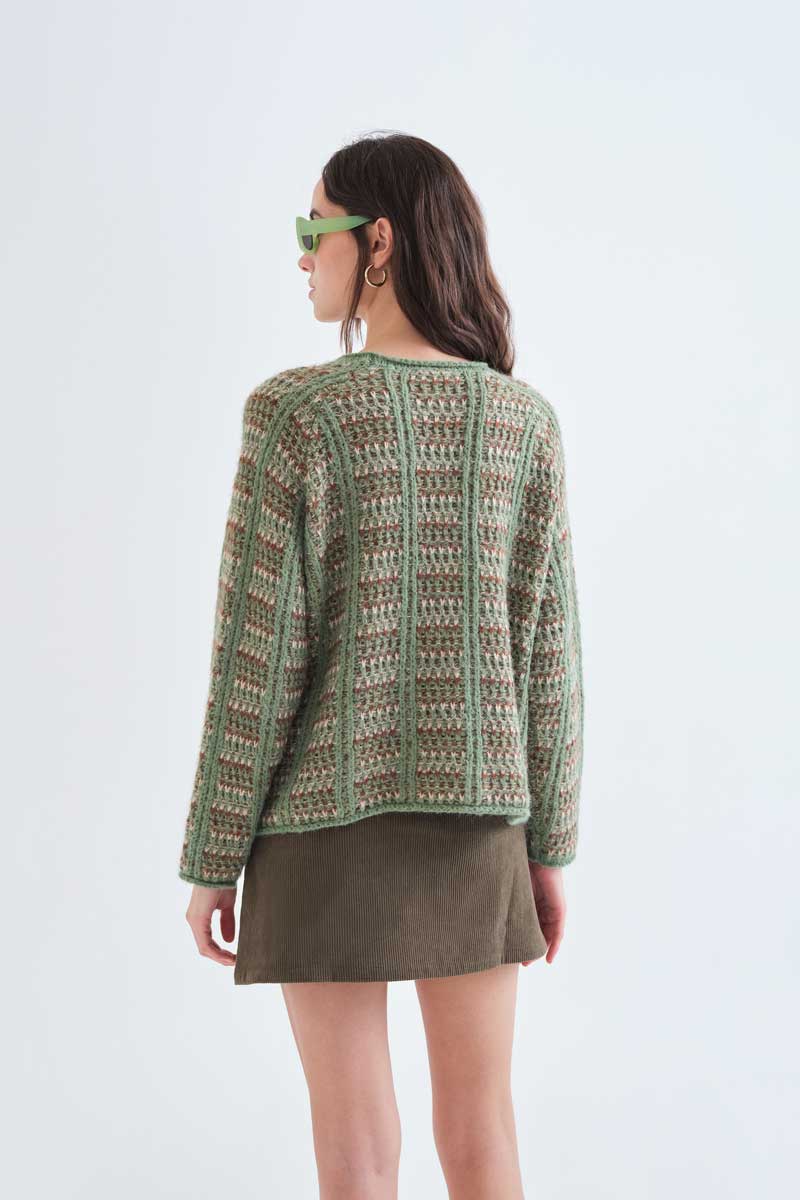Jersey punto verde con detalles bordados