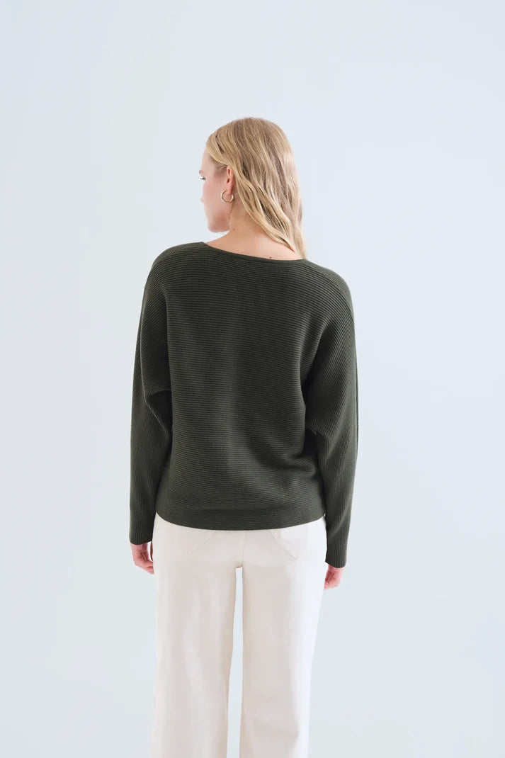 Jersey punto rayas verde oliva