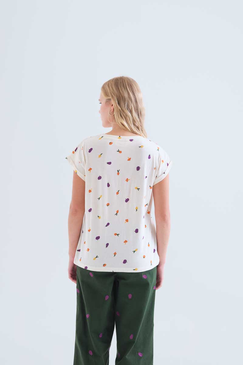 Camiseta de mujer 100% algodón con estampado de verduras