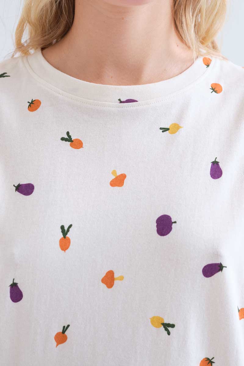 Camiseta de mujer 100% algodón con estampado de verduras