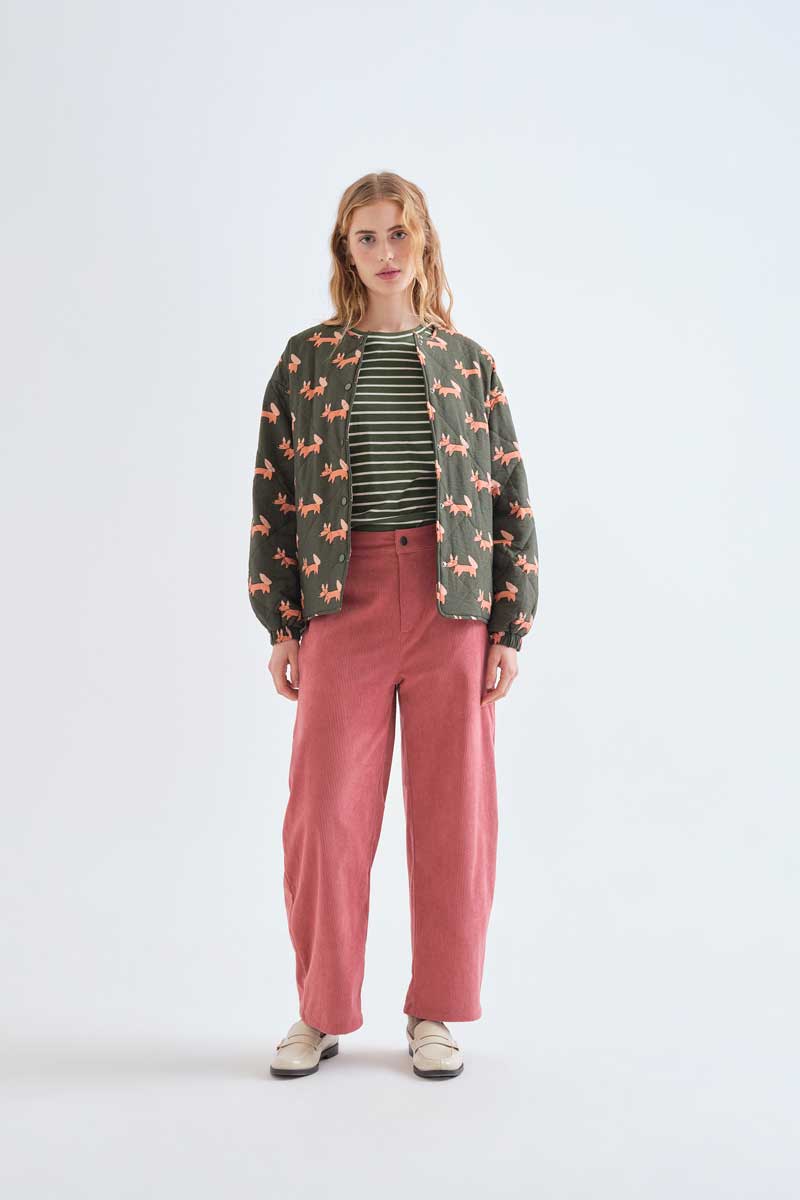 Camiseta de mujer de rayas con bordado verde oliva