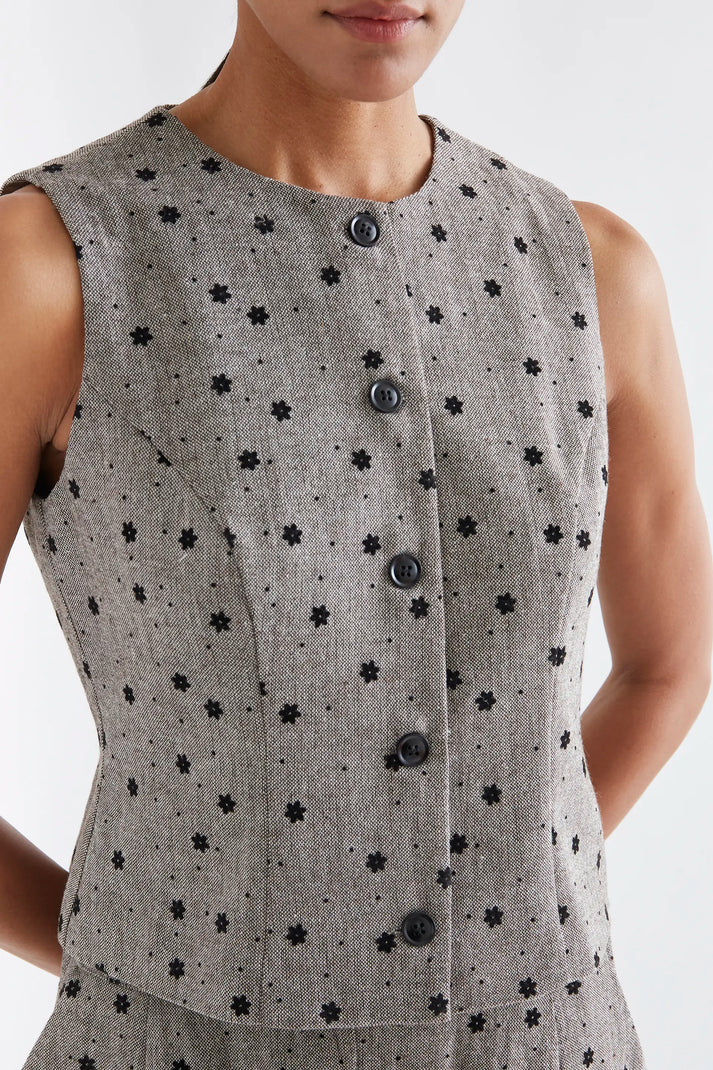 🖤 CHALECO DE TWEED GRIS CON FLORES | COMPAÑÍA FANTÁSTICA