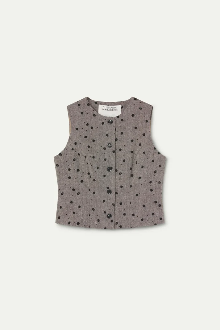 🖤 CHALECO DE TWEED GRIS CON FLORES | COMPAÑÍA FANTÁSTICA