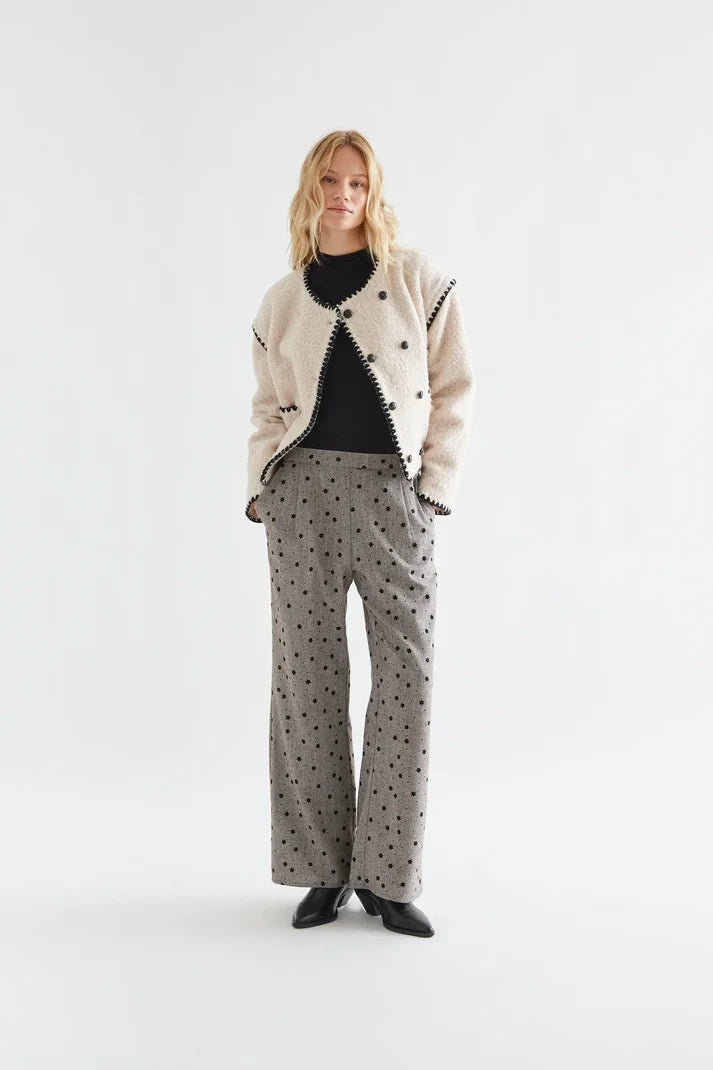 Pantalón Tweed Gris con Flores Mujer | Compañía Fantástica
