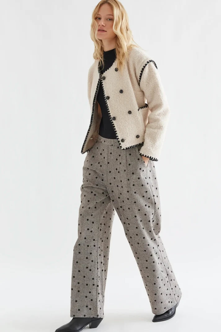 Pantalón Tweed Gris con Flores Mujer | Compañía Fantástica