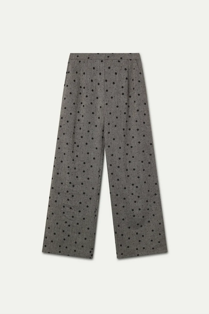 Pantalón Tweed Gris con Flores Mujer | Compañía Fantástica