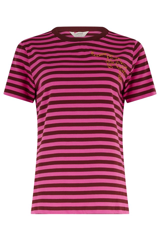 Maggie – Camiseta de algodón orgánico a rayas con bordado de leopardo