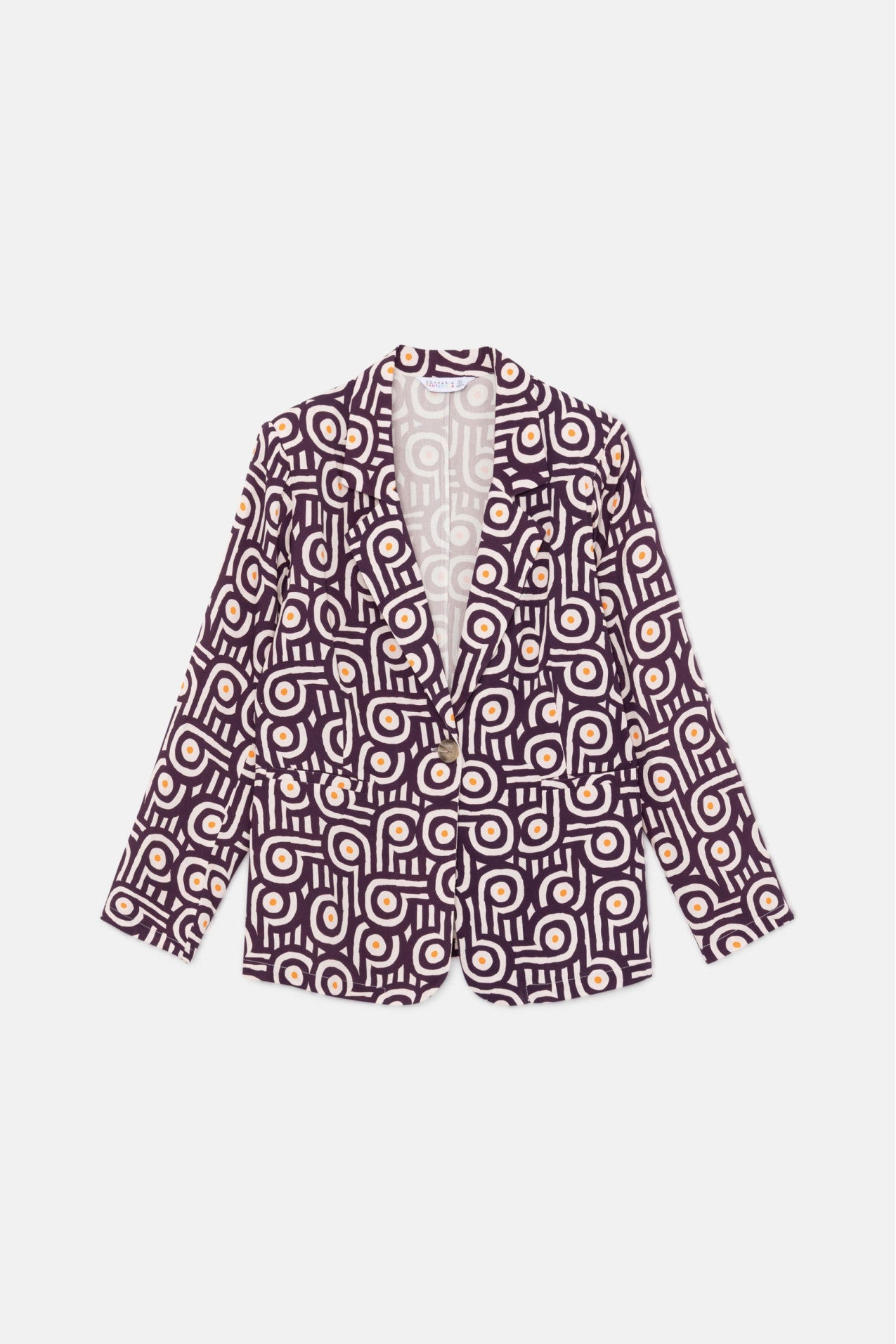 Blazer De Traje Estampado Geometrico Compañía Fantástica para mujer, diseño multicolor con patrón geométrico, ideal para outfits modernos.