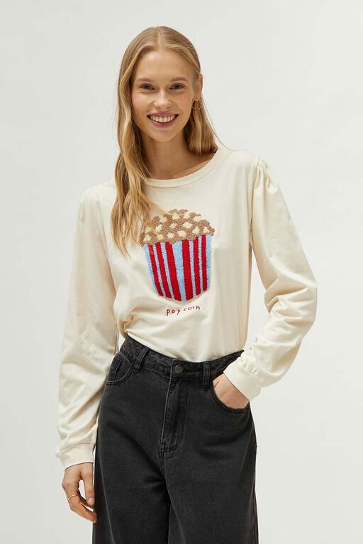 Camiseta-Con-Print-De-Palomitas-Blanco-Crema-Compañía Fantástica