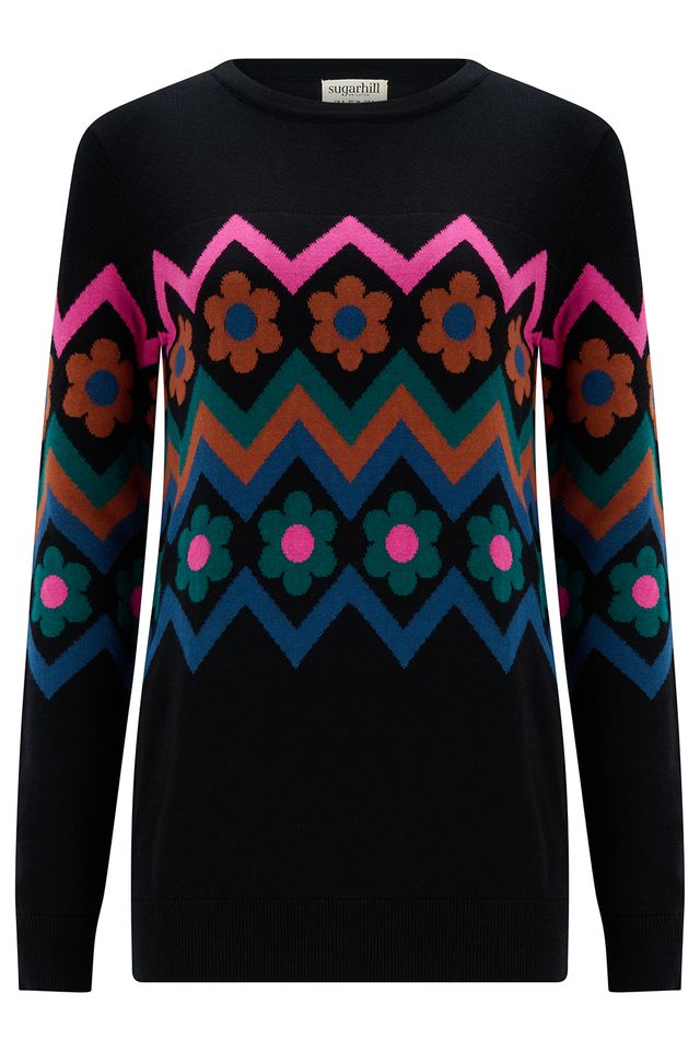 🌸 Jersey Rita de Sugarhill Brighton con estampado retro floral y zigzag