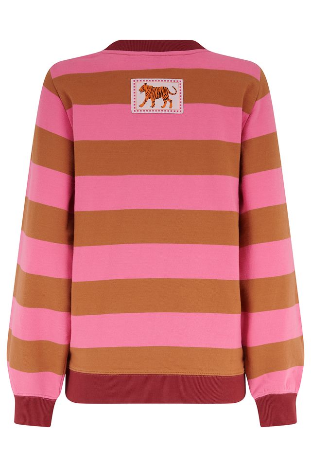 Mindy – Sudadera de mujer a rayas rosa y marrón