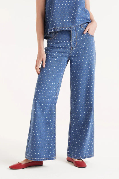 Jeans Vaqueros Con Estampado De Lunares