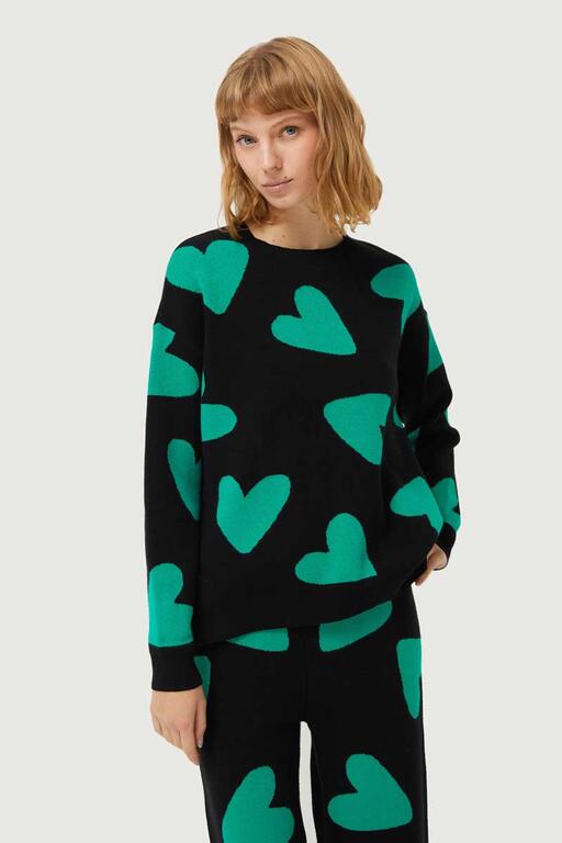 Jersey-De-Punto-Jacquard-De-Corazones-Negro-Compañía Fantástica