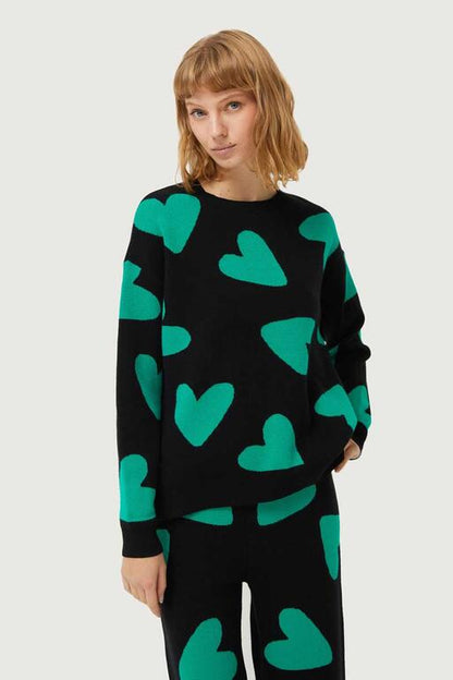 Jersey-De-Punto-Jacquard-De-Corazones-Negro-Compañía Fantástica