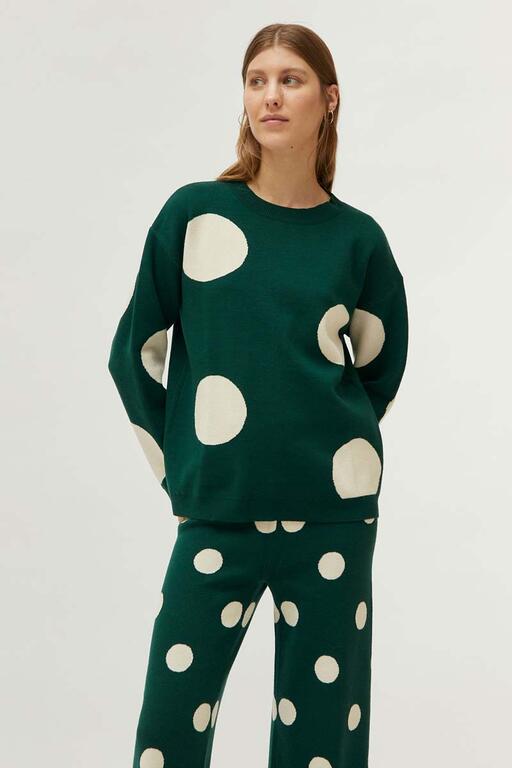Jersey-De-Punto-Jacquard-Estampado-De-Lunares-Blancos-Compañía Fantástica