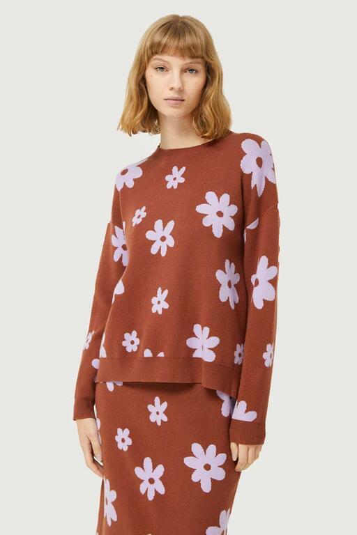 Jersey-De-Punto-Jacquard-Estampado-Flores-Marrón-Compañía Fantástica