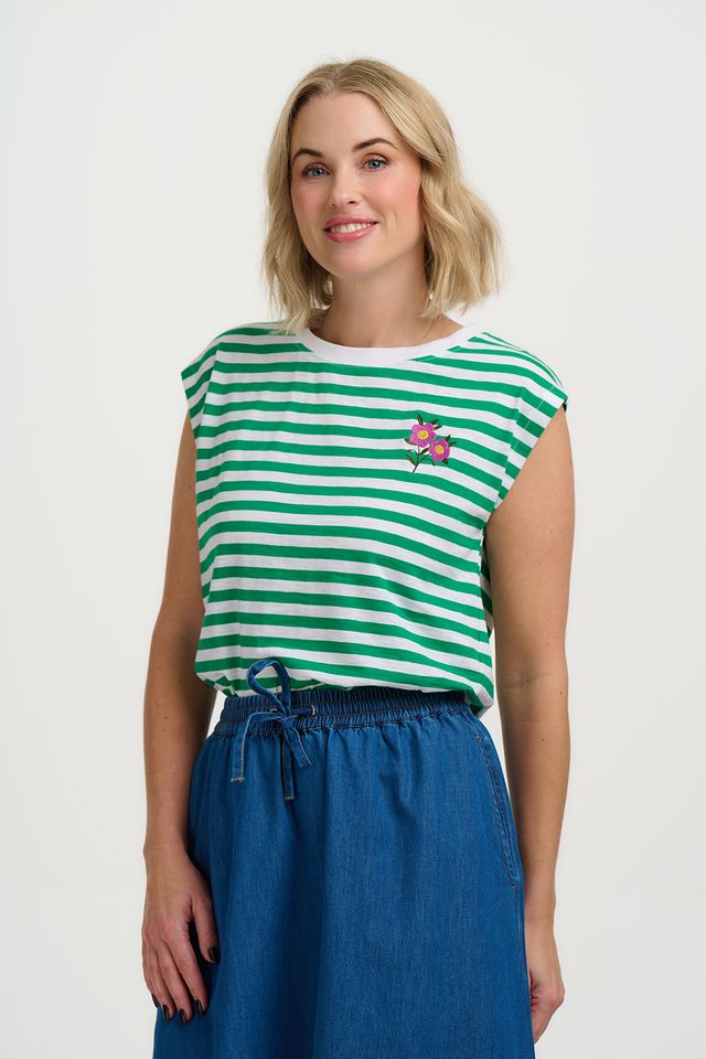 CAMISETA RAYAS VERDES RAMITA FLORAL