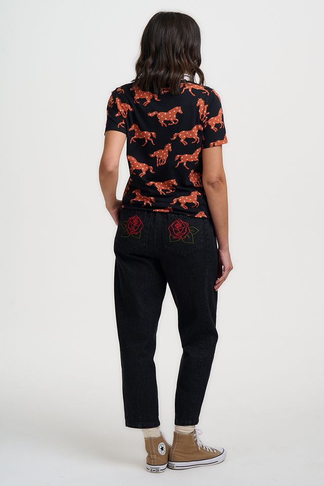 Camiseta de mujer con estampado de caballos y estrellas