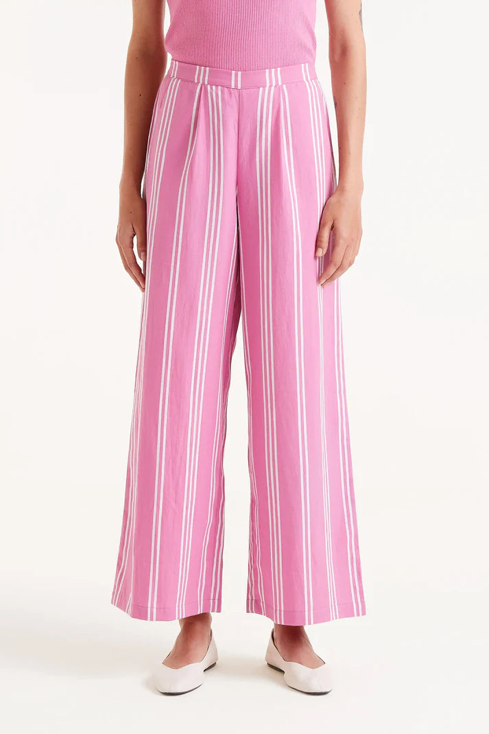 Pantalón Recto Estampado De Rayas Rosas