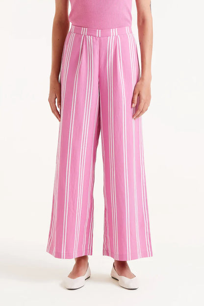 Pantalón Recto Estampado De Rayas Rosas