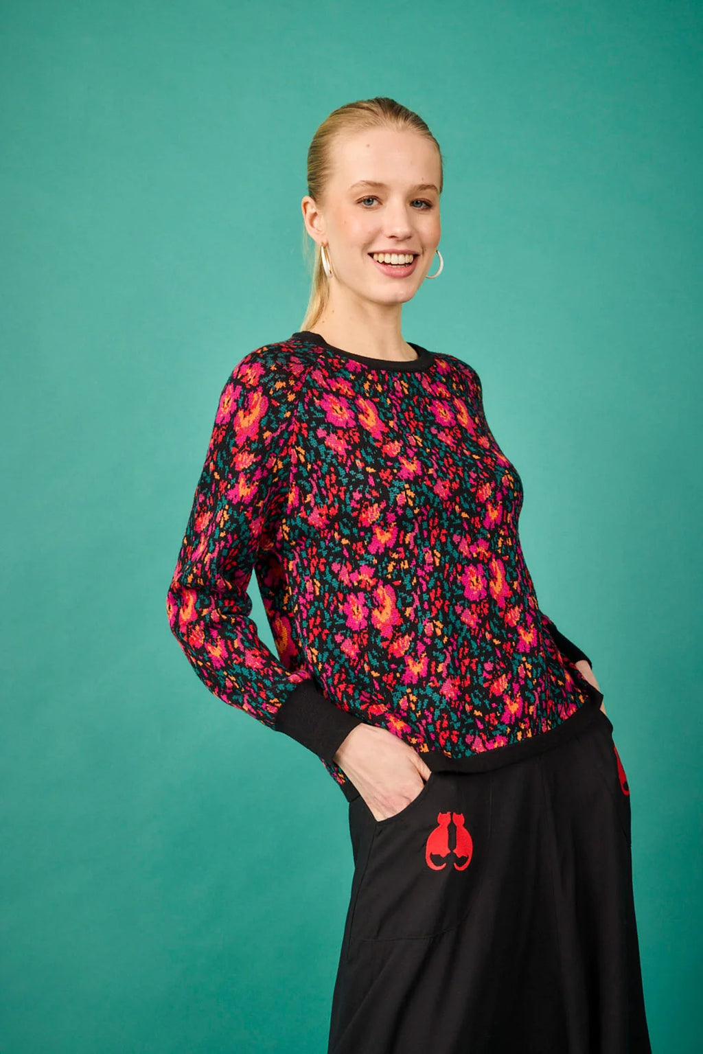 Jersey de punto floral multicolor
