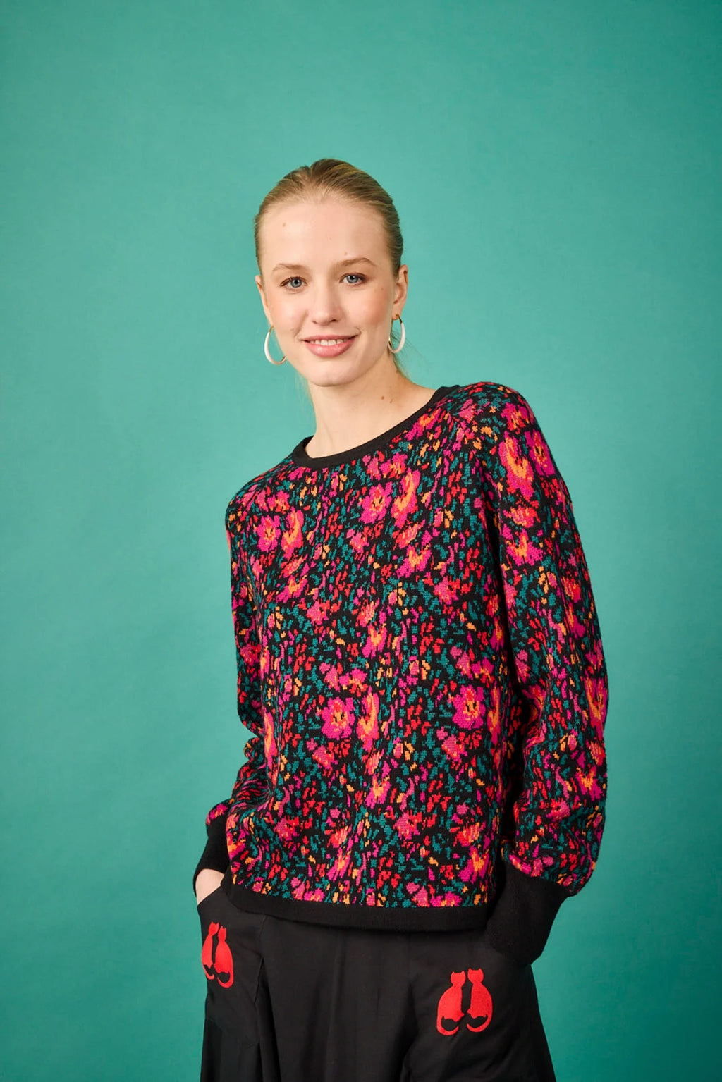 Jersey de punto floral multicolor