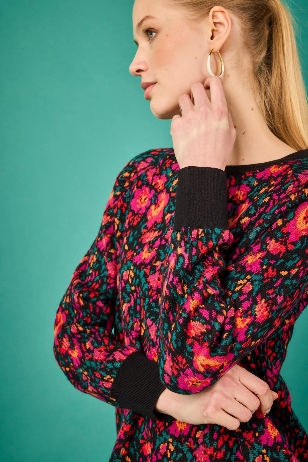 Jersey de punto floral multicolor