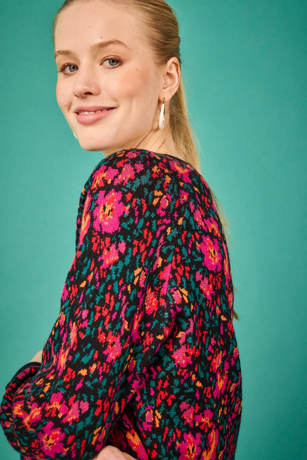 Jersey de punto floral multicolor