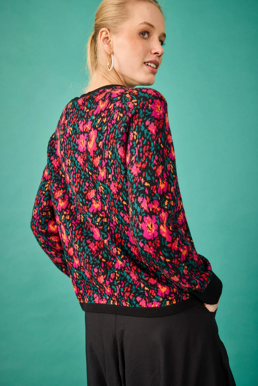 Jersey de punto floral multicolor