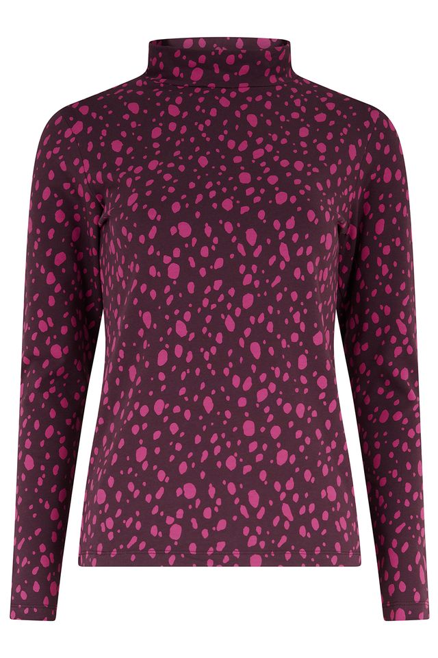 SUGARHILL BRIGHTON · Annika Jersey Turtleneck Top – Fuchsia Spots