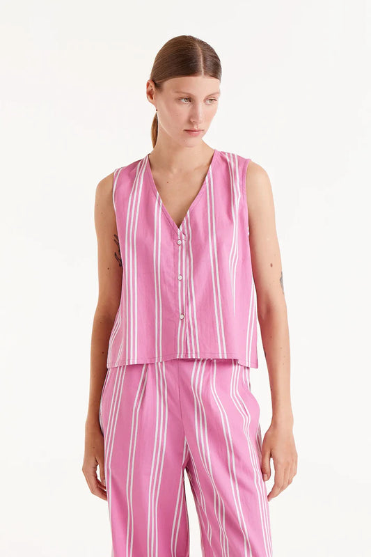 Top Estampado De Rayas Rosas