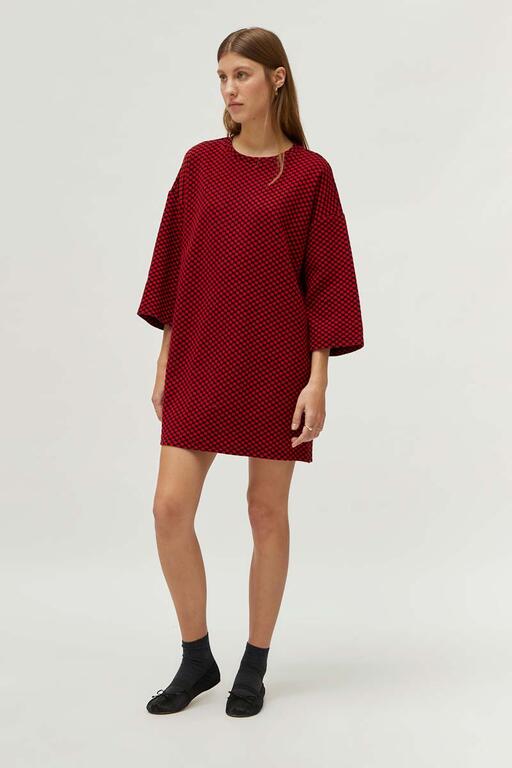 Vestido-Corto-De-Punto-Estampado-Jacquard-Rojo-Compañía Fantástica